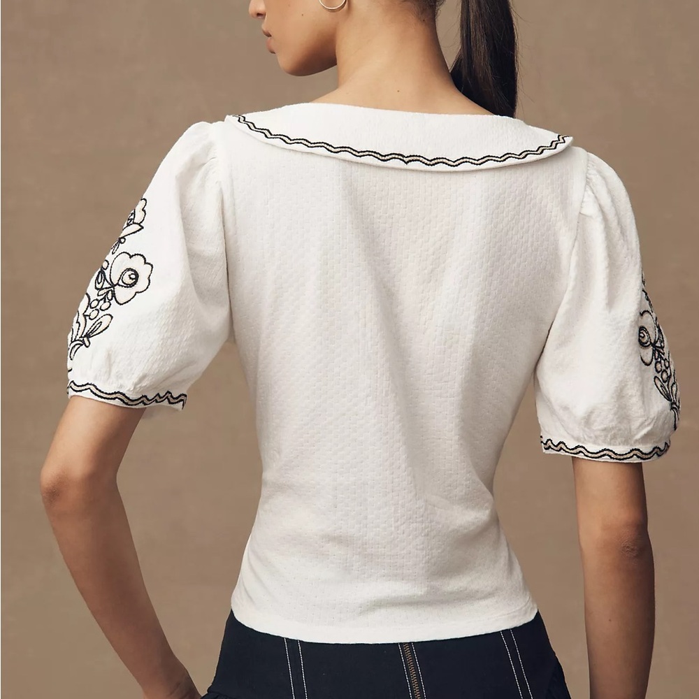 Embroidered button front collared blouse - image 4